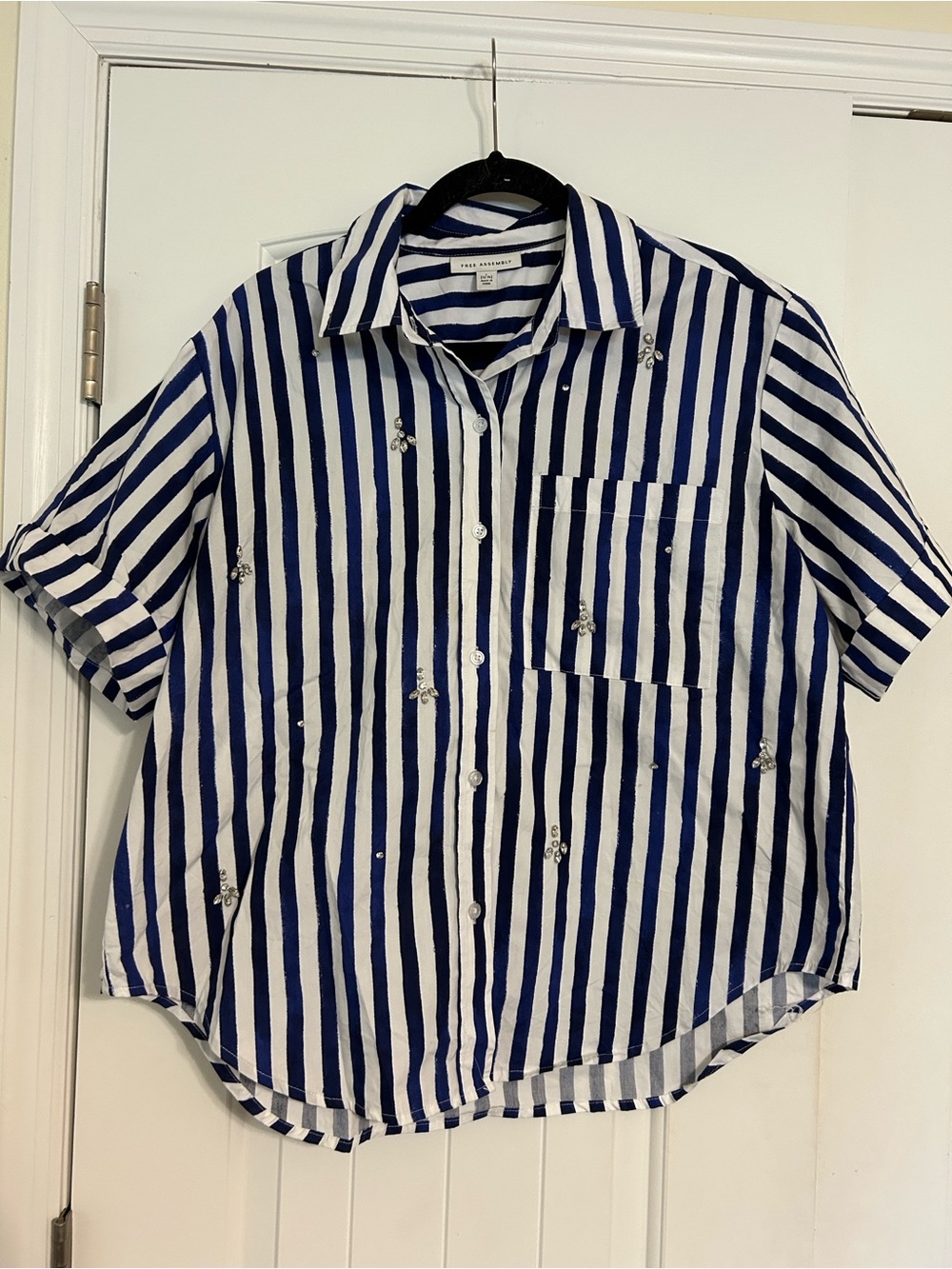 Free Assembly Blue & White Striped Short-Sleeve Button-Down Shirt and Short Set